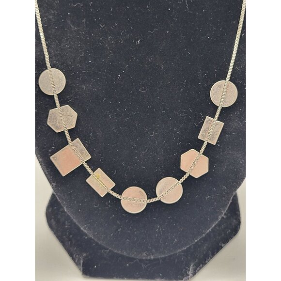 Madewell Holding Pattern Necklace Silver Tone Geometric Shapes Adjustable Slide - Picture 3 of 7